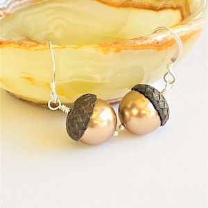 Swarovski Pearl Acorn Earrings, Handmade