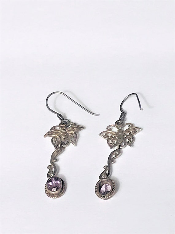 Sterling Silver Amethyst Butterfly Fantasy Earrin… - image 6