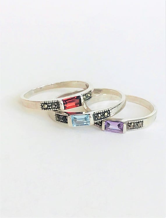Sterling Silver Stackable Birthstone Rings - image 1