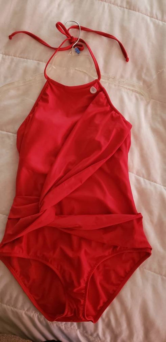 red bathing suit,red one piece,red vintage suit,60s b… Gem