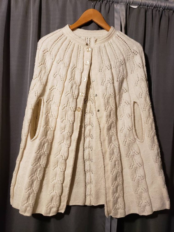 Vintage sweater cape, cream color sweater