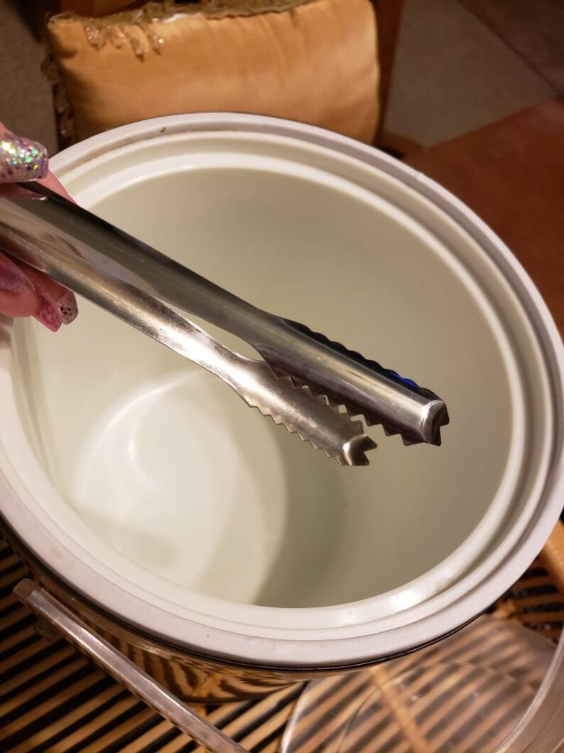 Vintage gold ice bucket with tongs Etsy