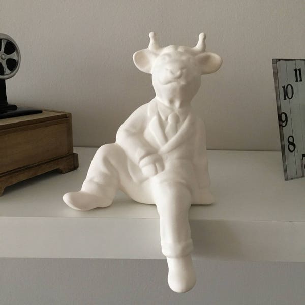 Halloween Decor, Cow Figurine, Ceramic Cow, Ready to paint, Sitting Cow, Unpainted Bisque, Home Decor, Ceramic Pottery, Animal Decor, Gift