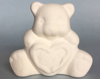 Ceramic Bear with heart, Ready to Paint, Ceramic Bisque, Home Decor, Made to order, Birthday Gift, Gift for girl, Valentine Gift, Love