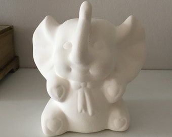 Elephant Figurine, Elephant Cash Box, Ceramic Bisque, Ready to Paint, Coin Bank, Piggy Bank, Gift Idea, U-Paint, DIY Project, Easter Gift