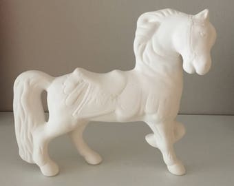 陶器の馬の置物、すぐに塗装可能、手作りの彫刻、美しい白い馬、馬、未