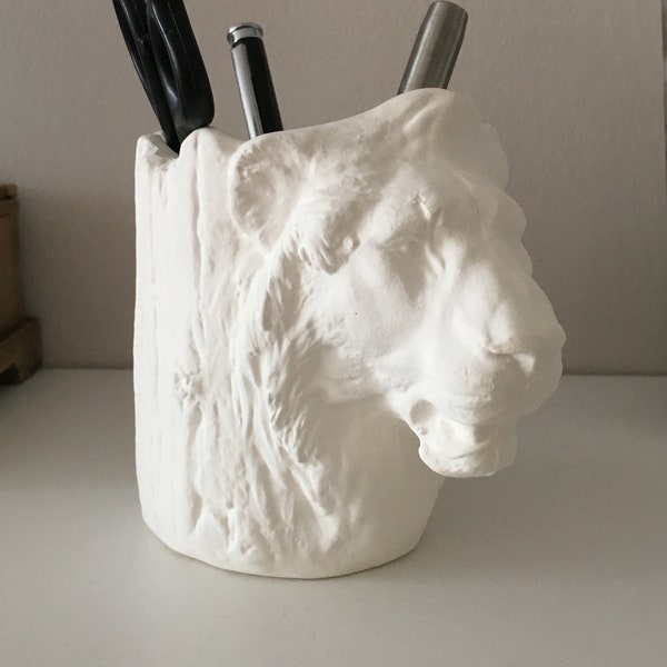 Ceramic Lion Bust, Ready for Paint, Pen Holder Bisque, Lion Head Decor, Home Decor, Ceramic Animal, Wildlife, Lion Figurine, Ceramic Pottery