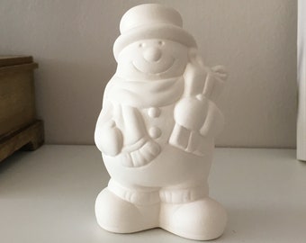 READY TO SHIP, Christmas Decoration, Ready to Paint, Ceramic Snowman, Snowman to Paint, Gift Ideas, Christmas Tree Decor, Snowman Bisque