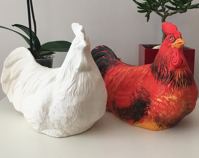 Ceramic Rooster Statue, Ready to Paint, Outdoor Sculptures, Garden Decor, Gift for Grandma