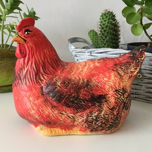 Estatua de gallina pintada, Decoración de jardín, Gallinas de cerámica, Gallinas de jardín, Decoración al aire libre, Figura de interior, Decoración de Pascua, Escultura hecha a mano, Estatua de arte