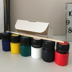 Set of Six Acrylic Colors with Brush Gift, Colors for Art and Crafts, Decorative Painting, Ceramic Bisque, Country Painting, Holiday Present