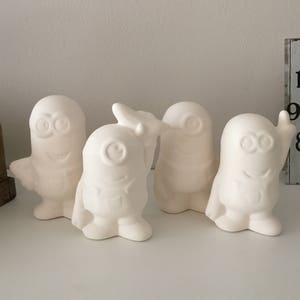 Ceramic Minions, Set of 4 Handmade Ceramic Figurines, Ready to paint, Despicable Me, Kids Gifts, Ceramic Miniature, Minion to paint, Minions