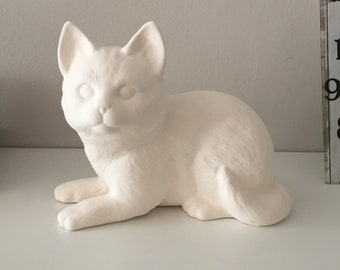 Paint Your Own Ceramic Cat Figurine, Lying Bisque Kitty for Painting,  DIY Unpainted Animal Statue – Pottery Craft Kit for Cat Lovers & Kids