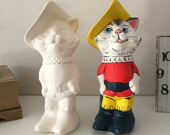 Ready to Paint, Ceramic Puss in Boots, Disney Heroes, Cartoon Characters, Handmade Ceramics, Unpainted Figurines, Art Cats, Gift for Kids