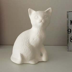 Unpainted Ceramic Cat Figurine, Ready to Paint Bisque Kitty Statue, DIY Pottery Animal Craft,  Paintable Cat Sculpture for Home Decor, Gift