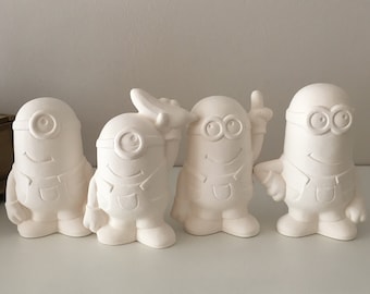 Ceramic Minion Figurines: DIY Paintable Set of 4