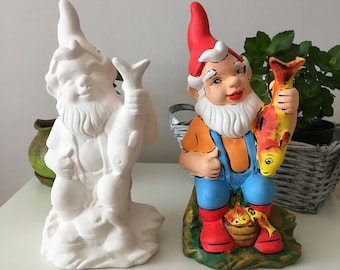 Klaar om te schilderen, tuinkabouter, keramische visser standbeeld, tuin decor, zee decoratie, outdoor beelden, Gift Idea, Keramische Dwerg, Art Gnomes