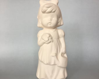Ready to Paint Ceramic Girl Figurine, Unpainted Bisque Girl Statue, Paint Your Own Pottery, DIY Ceramic Craft, Girl Decor, Creative Gift