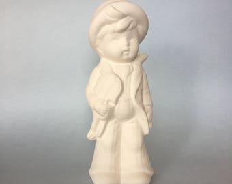 Ceramic boy with violet, Ready to paint, Handmade Ceramic, Made to order, Bisque, Ceramic Bisque, Birthday Gift, Gift for kids, Ceramic Toys
