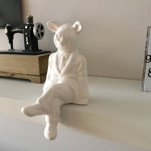 Home Decor, Ready to Paint, Ceramic Pig Bisque, Pig with Suit, Sitting Pig, Pig on Corner, Pig Figurine, Animal Decor, Gift Idea, Art Pigs