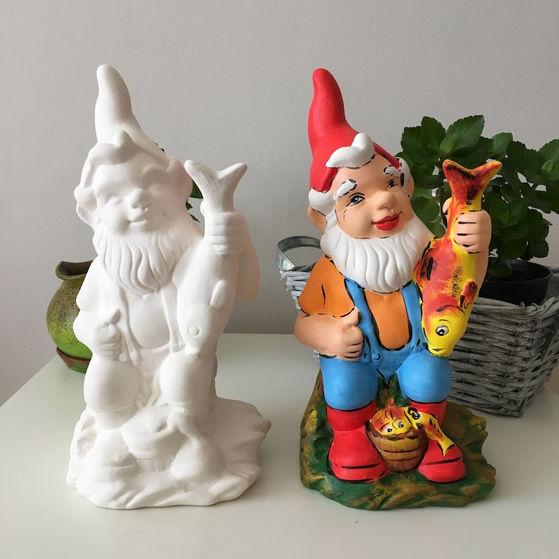 Ready to Paint Garden Gnome Ceramic Fisherman Statue Garden Etsy