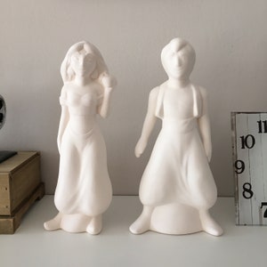 Aladdin & Jasmine Ceramic Bisque Figurines Set – Paint Your Own Disney Couple – Unpainted Pottery DIY Craft Kit for Kids and Adults