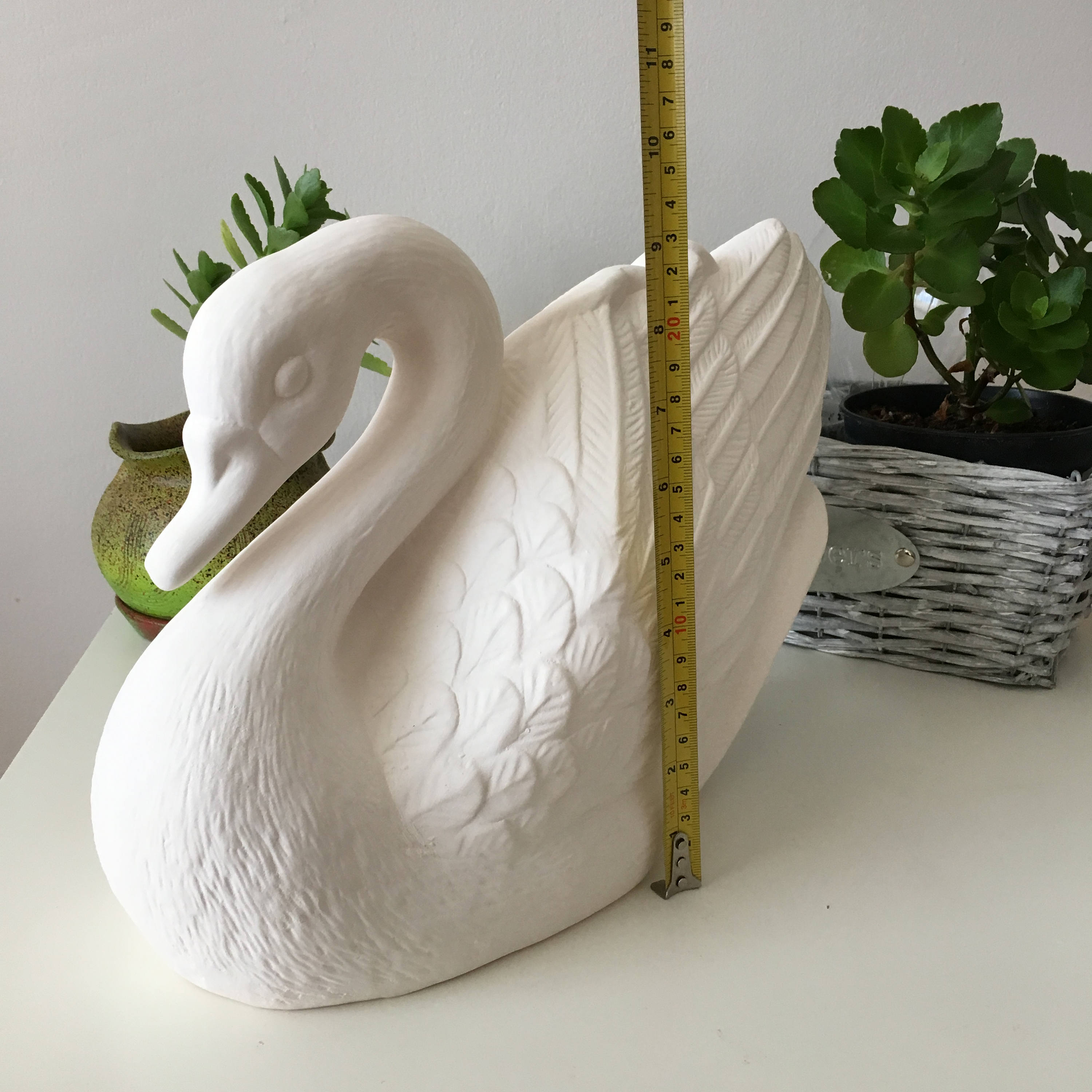 Ceramic Bisque, Ceramic Swan Statue, Ready to Paint, Garden