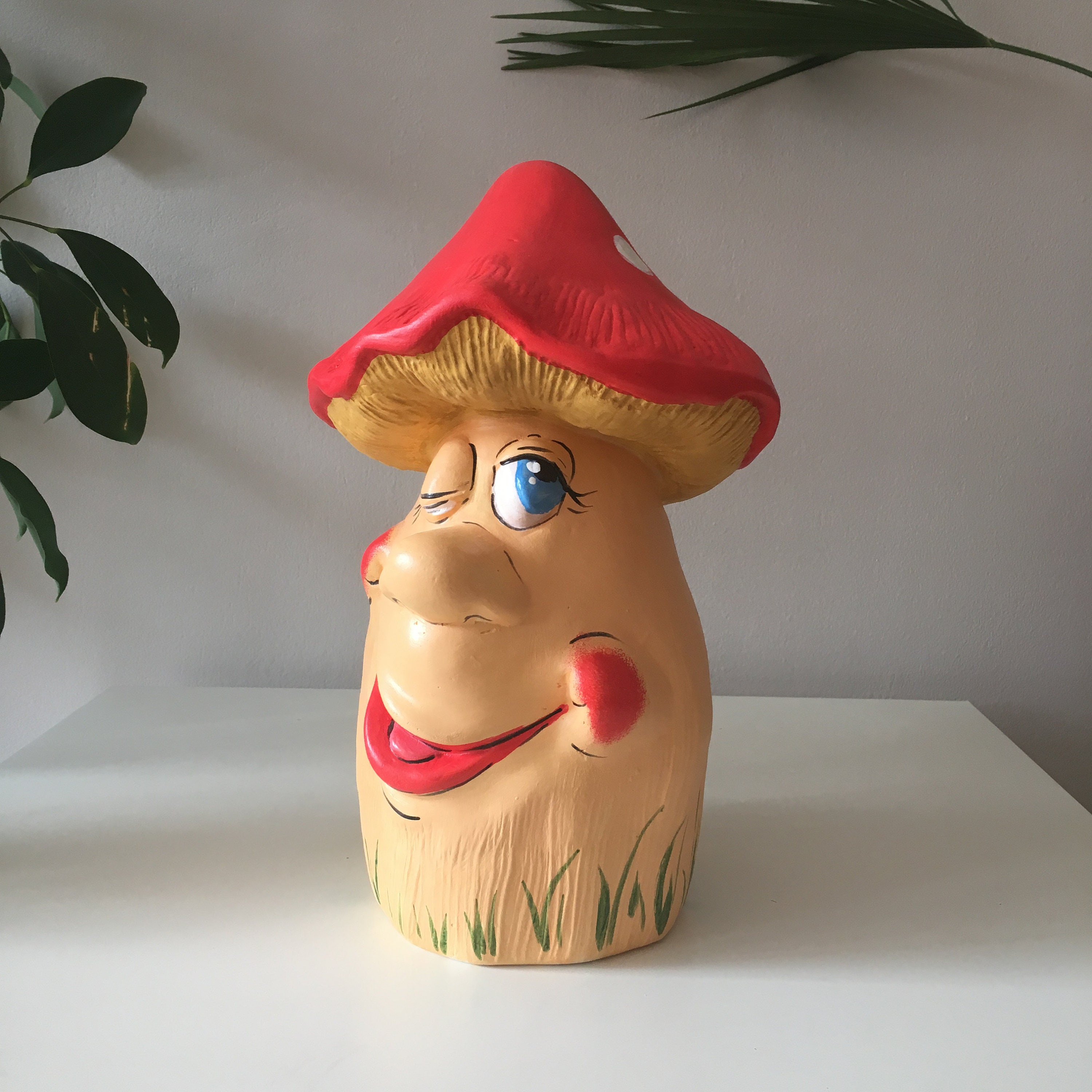 陶器のキノコ、庭の装飾、キノコの置物、ヴィンテージ陶器、屋外装飾
