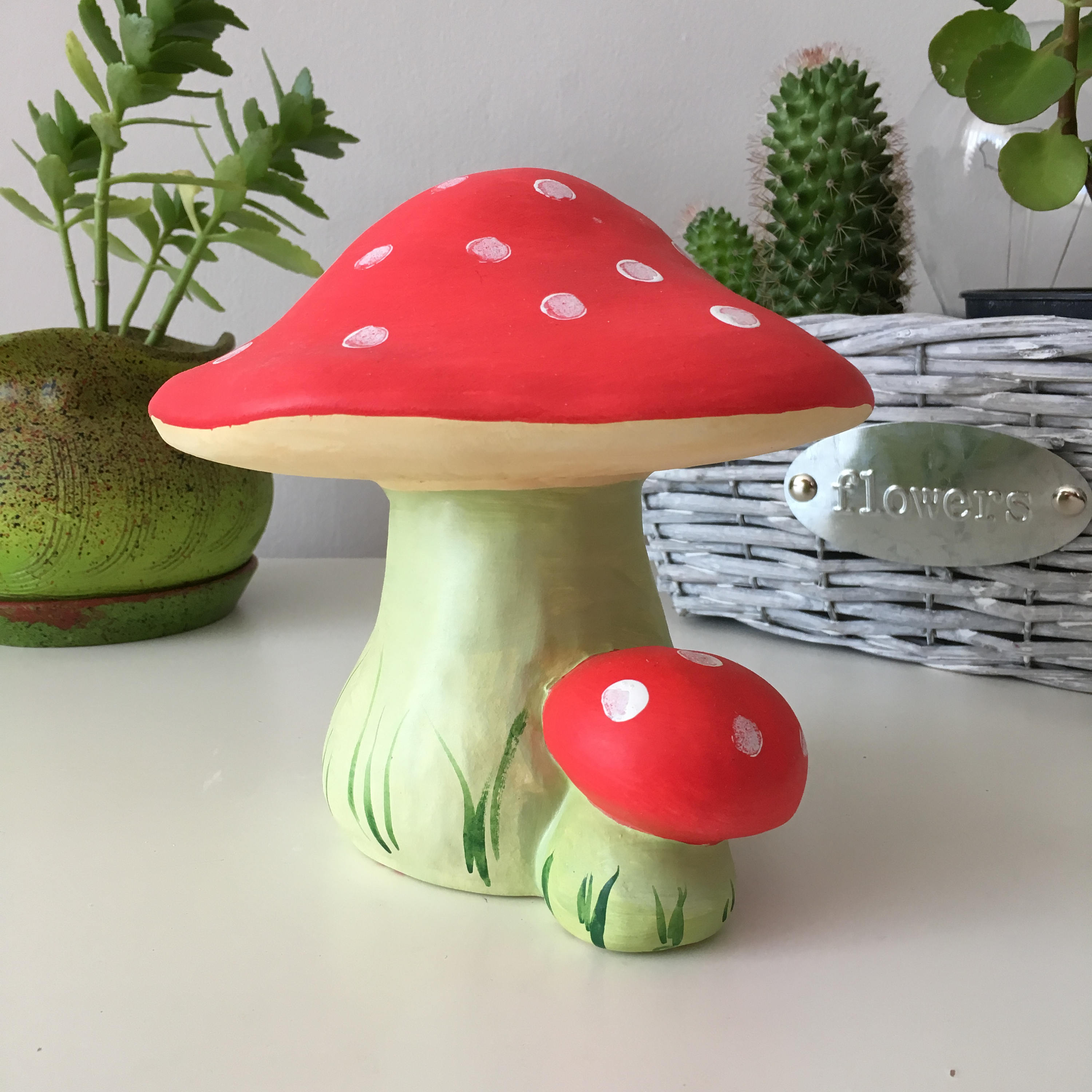 Ceramic Mushrooms Painted Mushrooms Garden Decor Outdoor Etsy