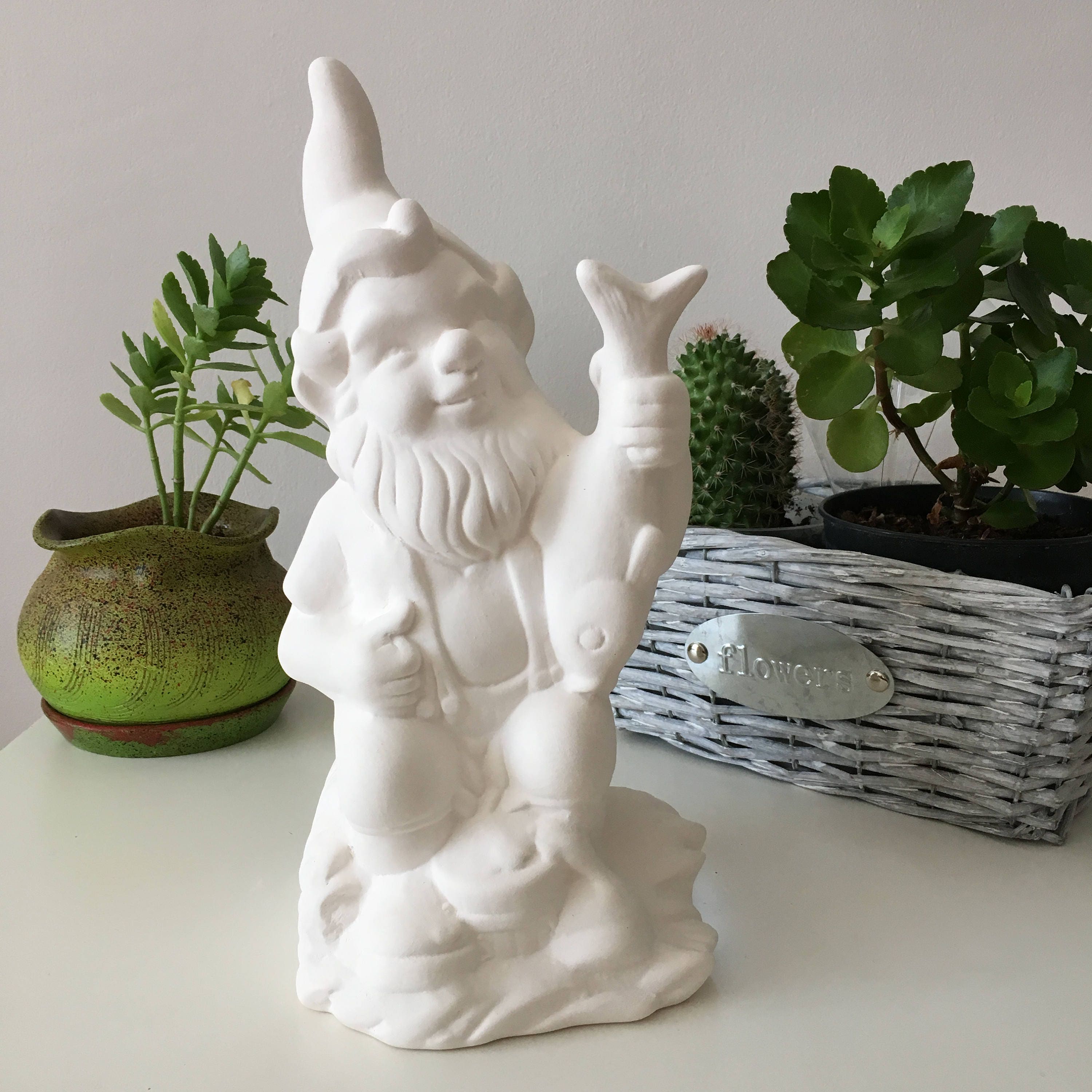 Ready to Paint Garden Gnome Ceramic Fisherman Statue Garden Etsy UK