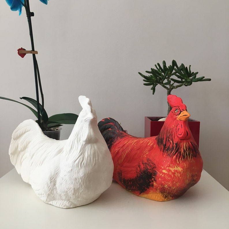 Ceramic Rooster Statue Ready to Paint Outdoor Sculptures Etsy