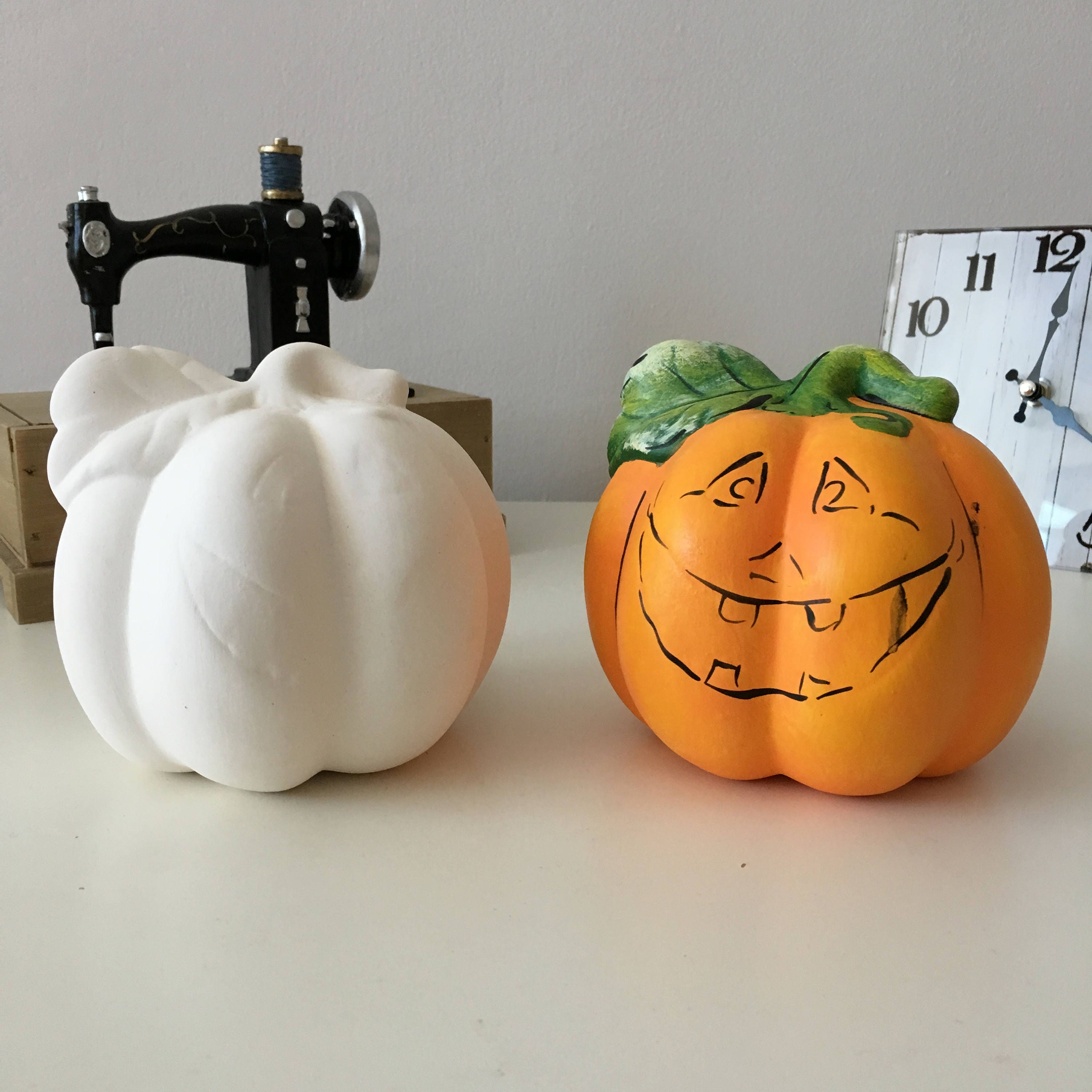 2 Pumpkin Kids Halloween Ready to Paint Unpainted Ceramic Bisque 