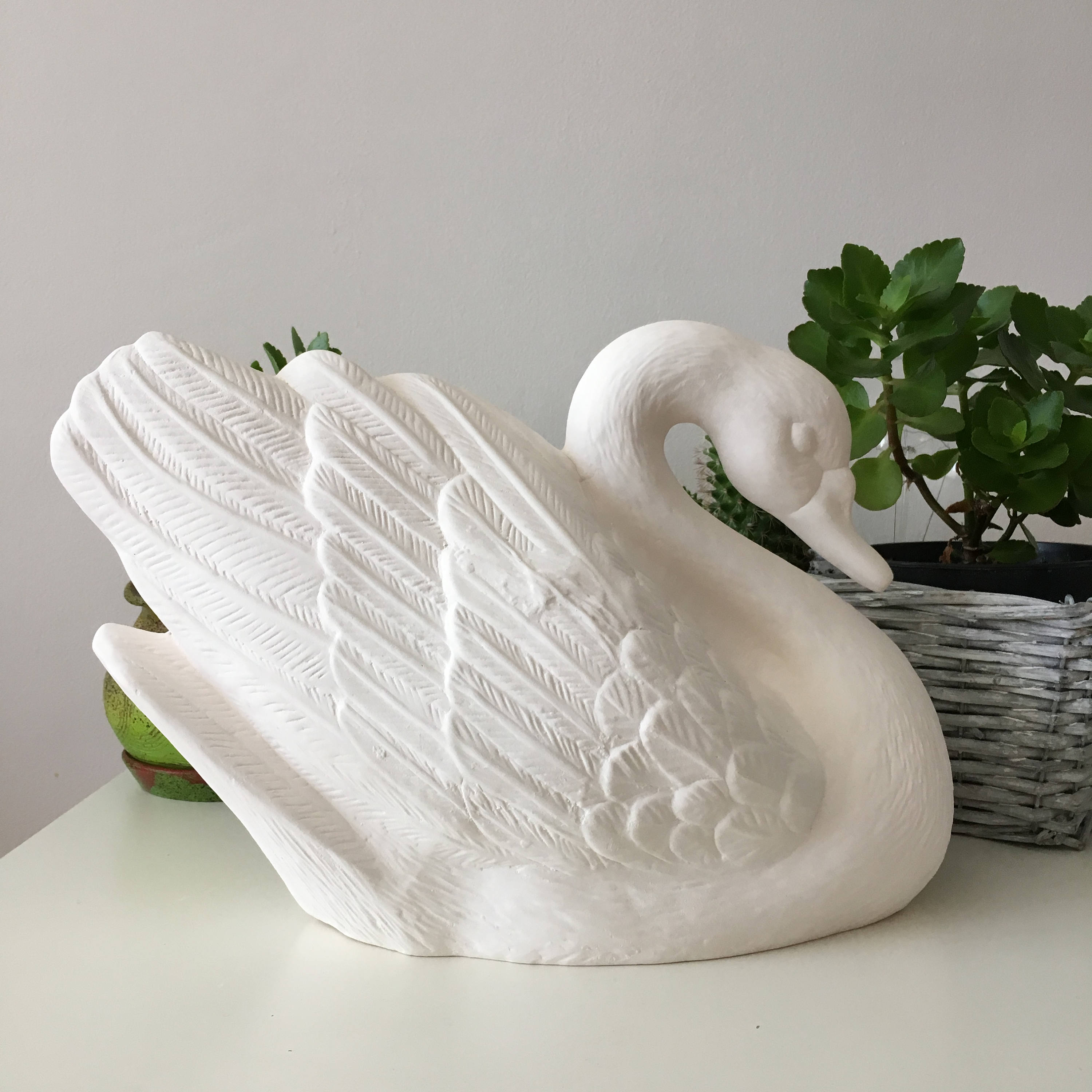 Ceramic Bisque, Ceramic Swan Statue, Ready to Paint, Garden