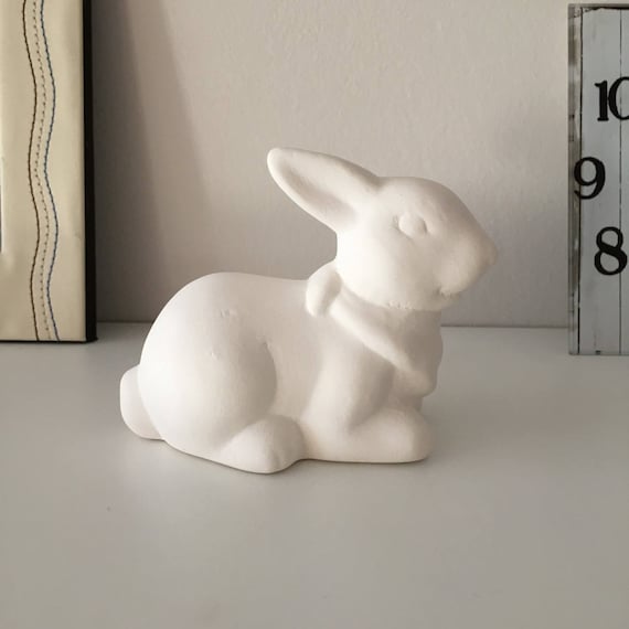 Baby Bunny with Bottle Lop Ear unpainted ceramic bisque ready to be painted 
