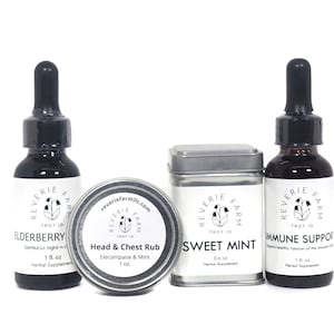 Winter Wellness Gift Tin-  Immune support, Elderberry Syrup, Tea tin, Salve sustainable USA grown