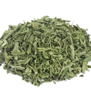 May include: A pile of dried tarragon leaves, a green herb used for cooking and flavoring.