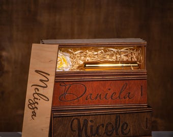 Caja de regalo de madera personalizada con heno, caja de recuerdos con tapa deslizante personalizada