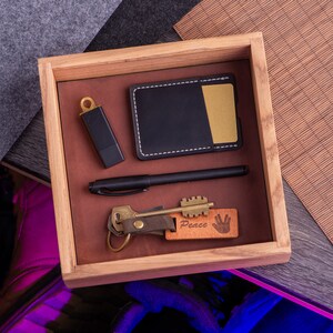 Wooden catchall tray, valet organizer, office desk square tray, entryway trinket