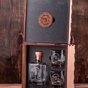 Personalized Whiskey Decanter Set: Engraved Glasses & Wooden Box