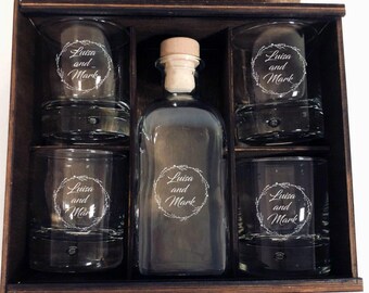 Personalized Whiskey Box Gift Set, Decanter Set with glasses, Groomsmen Gifts, Graduation Gifts, Retirement Gifts