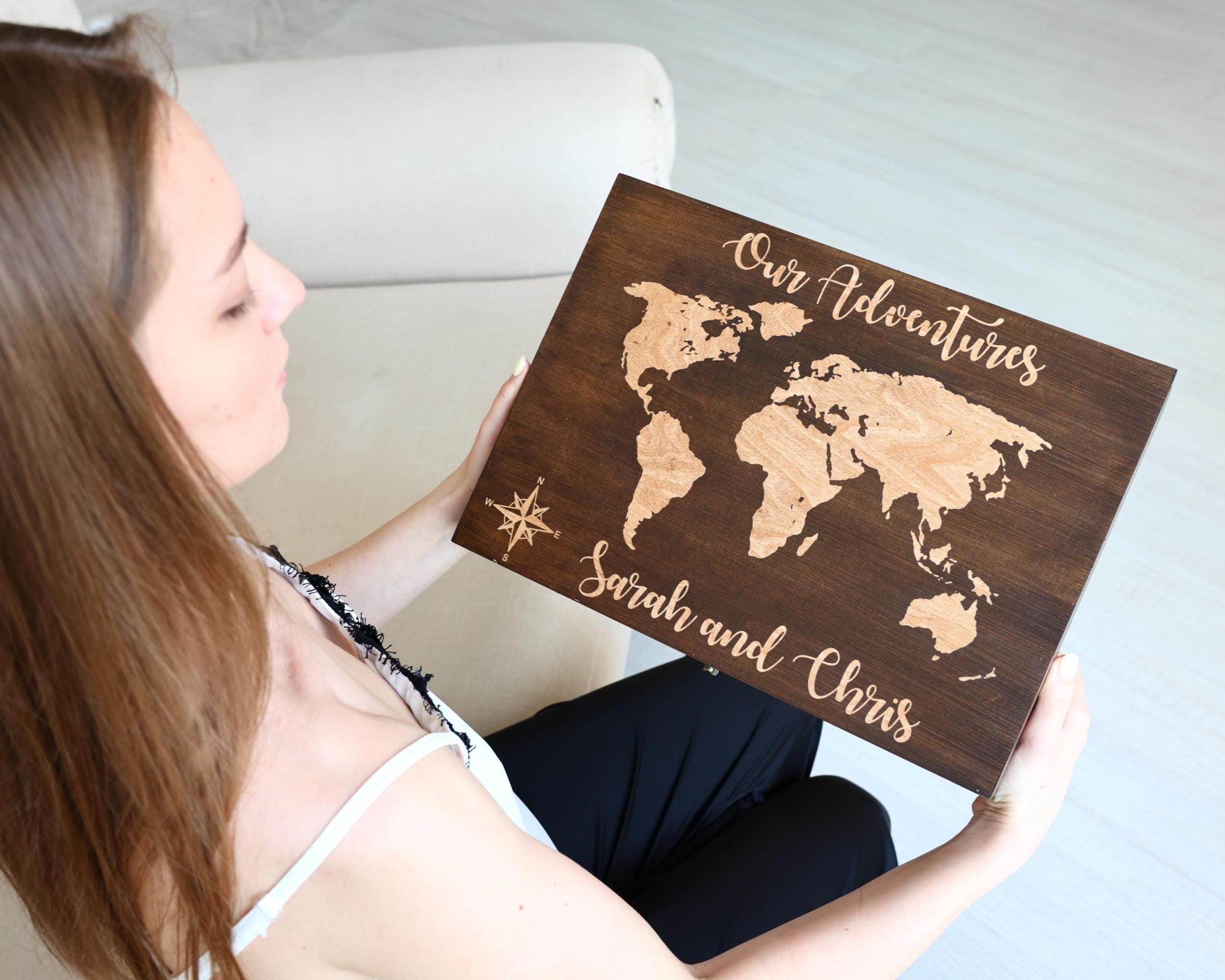 Personalized Wooden Travel Memory Box, World Map Keepsake - Etsy