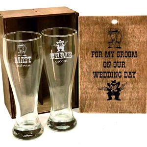 Engraved Beer Gift Set, Personalized Pilsner Glasses with Custom Wooden Box, Gift for Him, Dad, Husband, Groomsmen, Beer Enthusiast