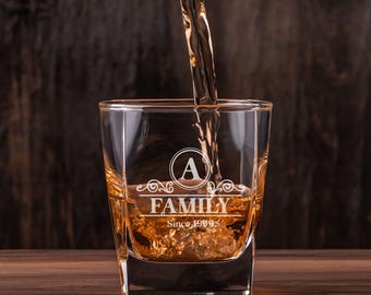 Vaso de whisky grabado personalizado, regalo del Día del Padre, artículos de bar con nombre de familia, regalos para padrinos de boda, regalos de graduación