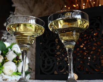 Personalized Engraved Martini Glasses, Wedding Gift Set