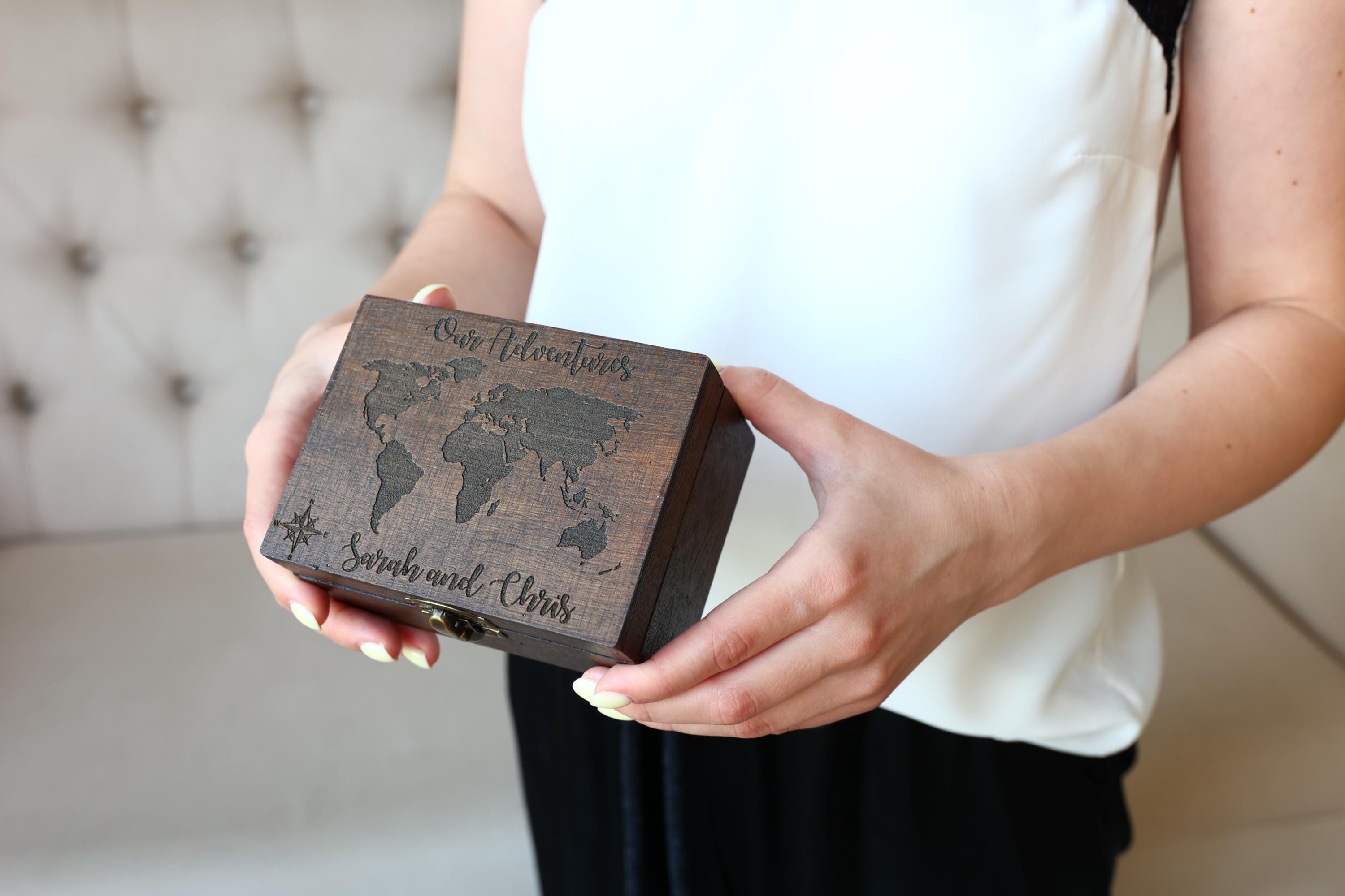 Personalized Wooden Travel Memory Box, World Map Keepsake - Etsy