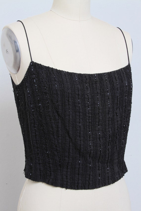 Vintage 1990s Beaded Spaghetti Strap Black Crop Ta