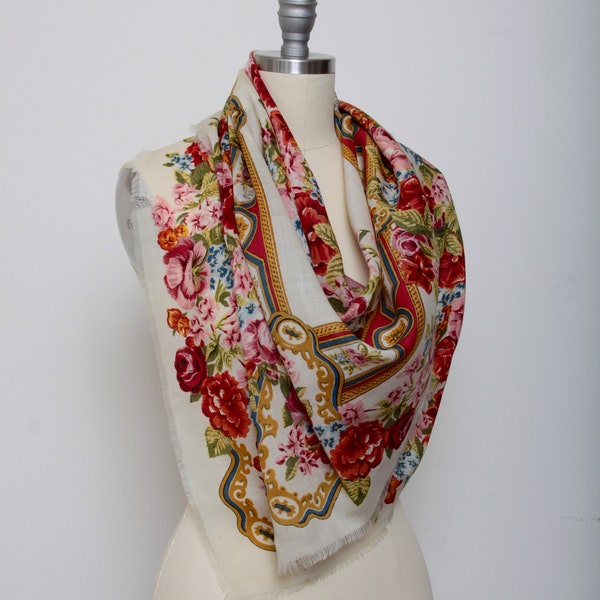 Vintage Floral Russian Folk Oversize wool shawl/wrap/scarf