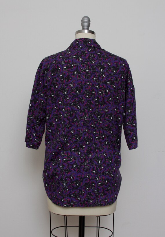 Vintage 1980s Black & Purple Geometric Floral Pri… - image 3