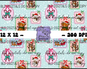 Weihnachten -Winter Briefmarken mit niedlichen Elementen: Nahtlose PNG Digitaldatei
