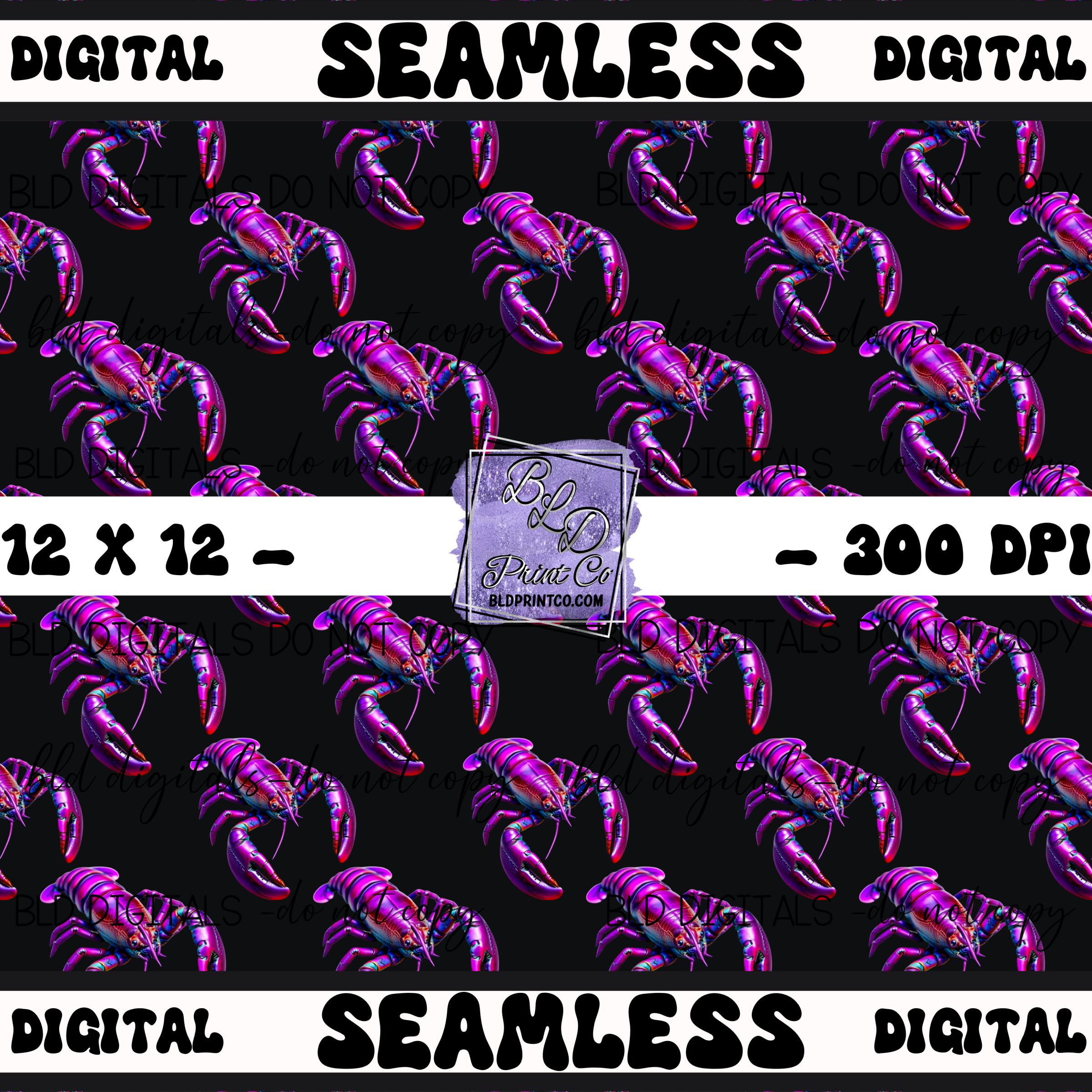 Purple Lobsters Dark   : Seamless PNG Digital File